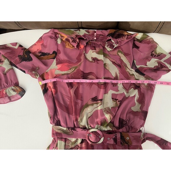 Nine West Women's Long Sleeve Belted Chiffon Mini Dress Large Mock Neck - Picture 7 of 14